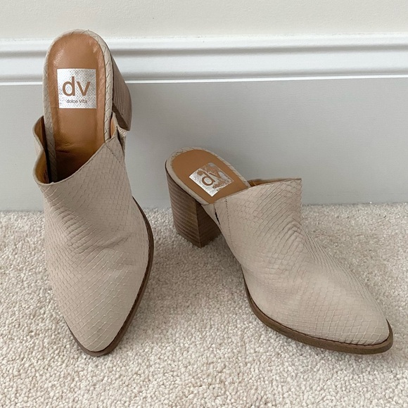 Dolce Vita Tendle Block Heel Mule Taupe Snakeskin, Sz 6.5 - Picture 4 of 10